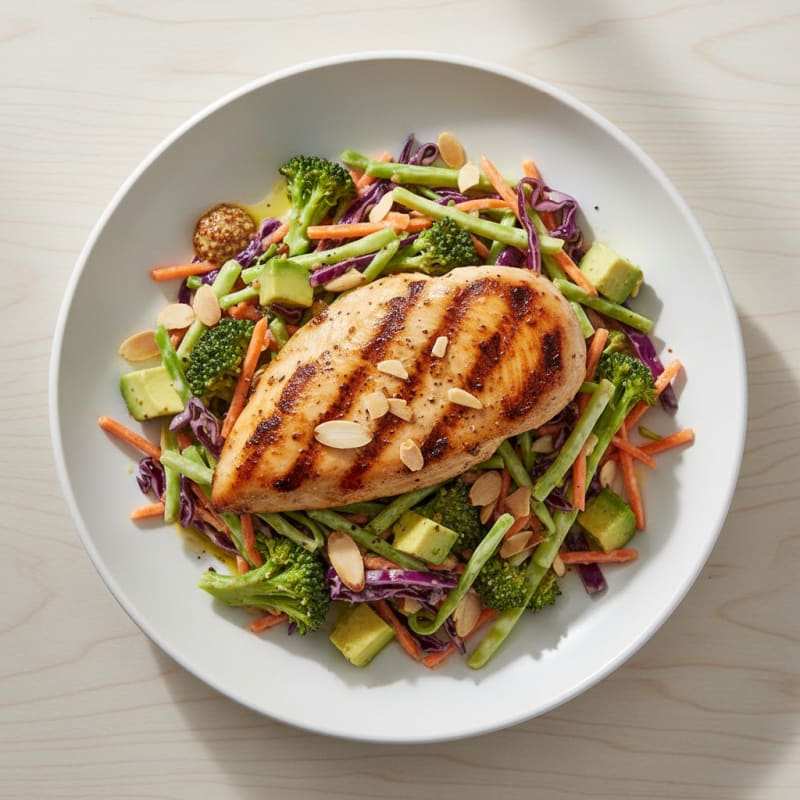 Grilled Chicken Breast with Crunchy Broccoli Slaw