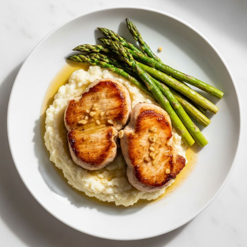 Seared Turkey Cutlets with Creamy Garlic Cauliflower Mash