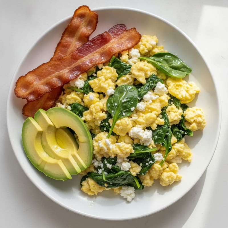 Cottage Cheese Scramble with Spinach and Turkey Bacon