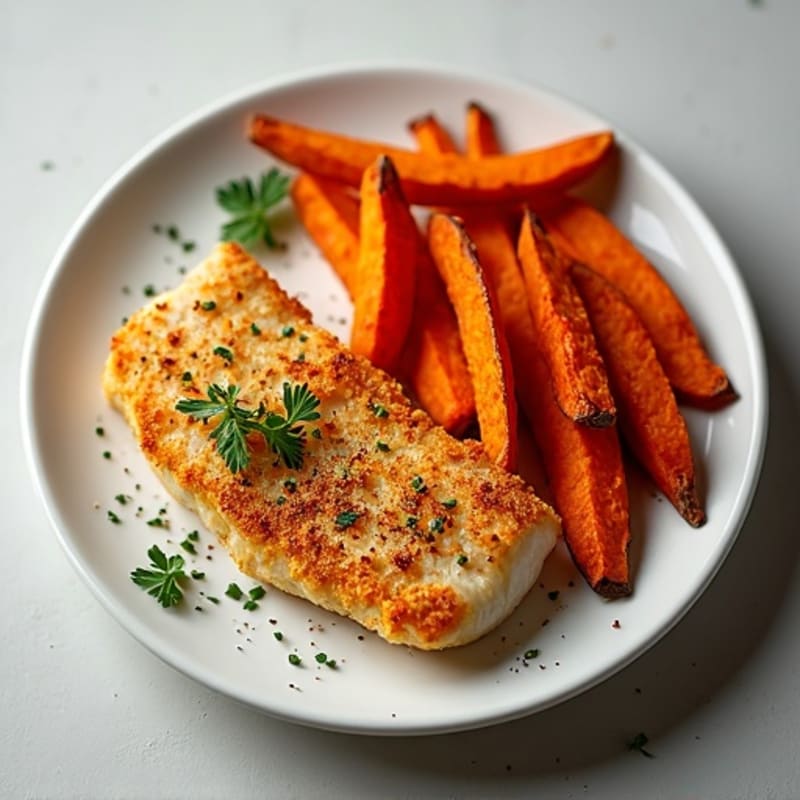 Crispy Baked Fish with Crispy Roasted Sweet Potato Fries