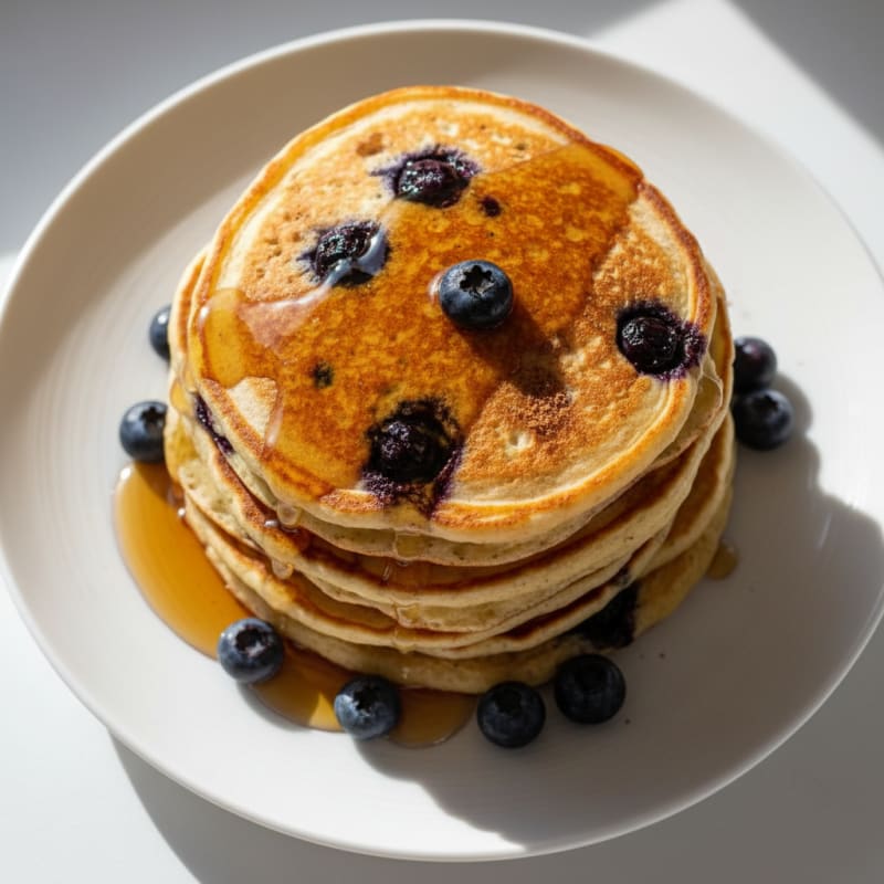 Fluffy Blueberry Pancakes with Maple Syrup