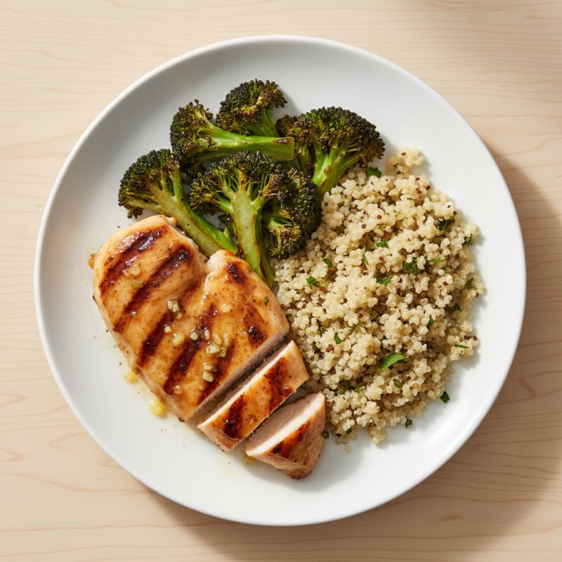 Grilled Chicken Breast with Roasted Broccoli and Quinoa
