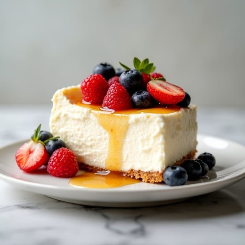 Greek Yogurt Protein Cheesecake with Mixed Berries