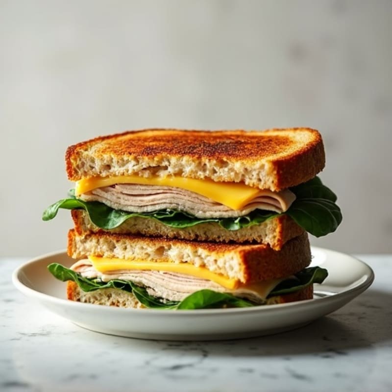 Crispy Whole Grain Turkey and Spinach Stacked Grilled Cheese