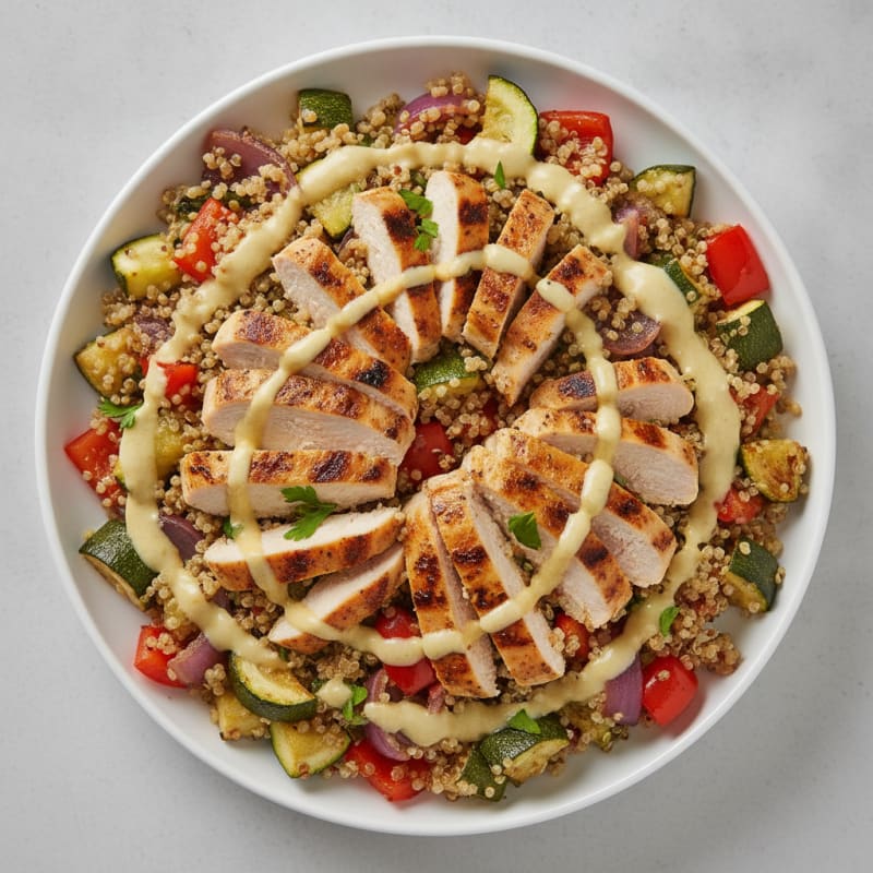 Grilled Chicken and Quinoa Bowl with Roasted Vegetables
