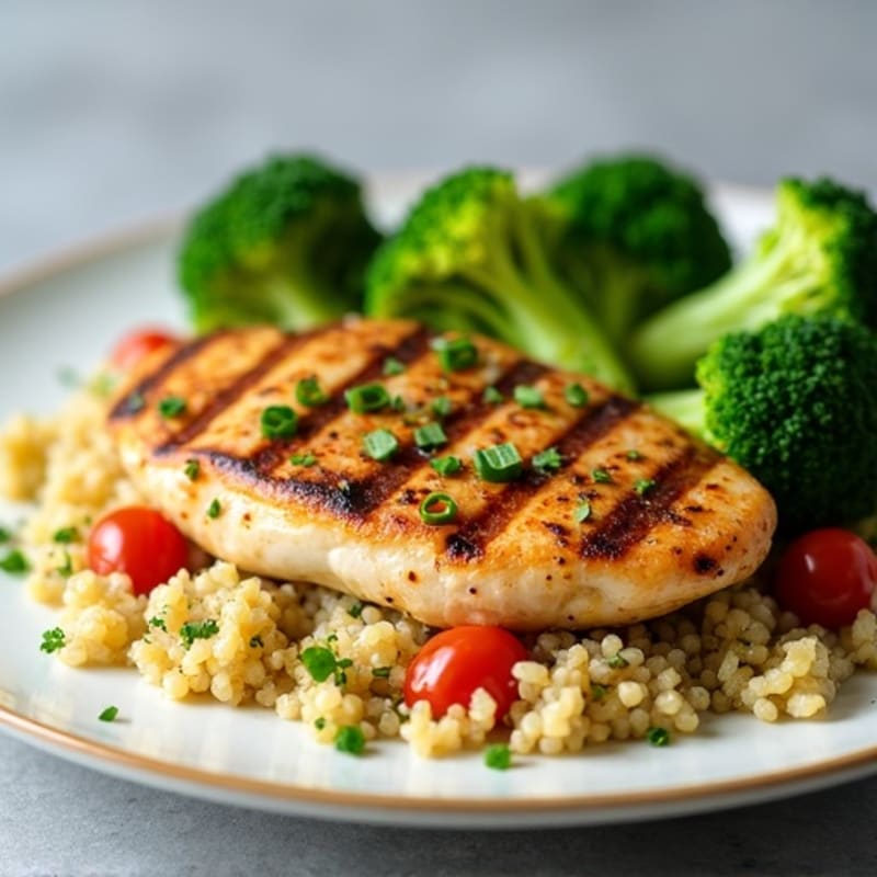 Grilled Chicken Breast with Quinoa and Steamed Broccoli