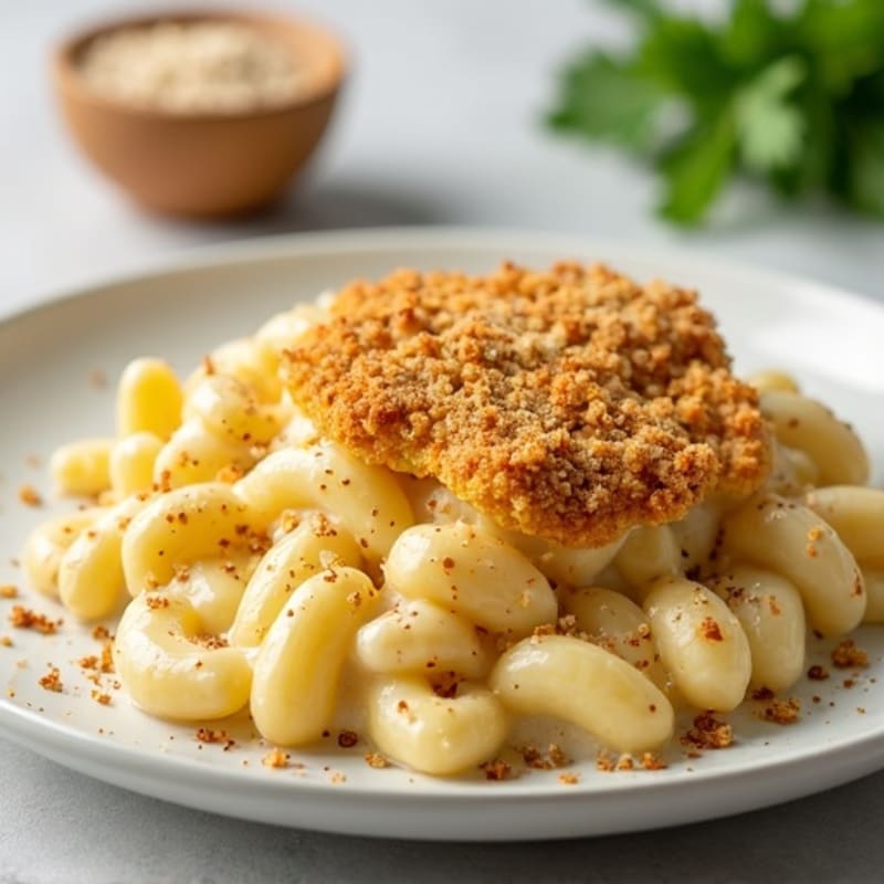 Creamy Baked Cauliflower Mac with Chicken and Crispy Topping