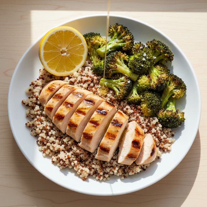 Grilled Chicken Breast with Quinoa and Roasted Broccoli