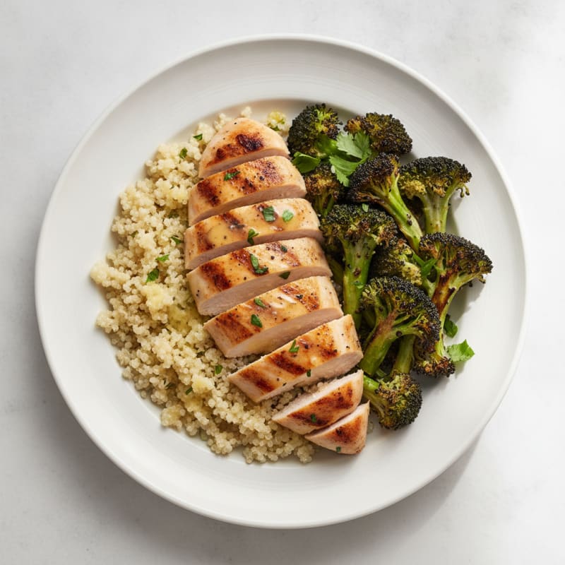 Grilled Chicken Breast with Quinoa and Roasted Broccoli