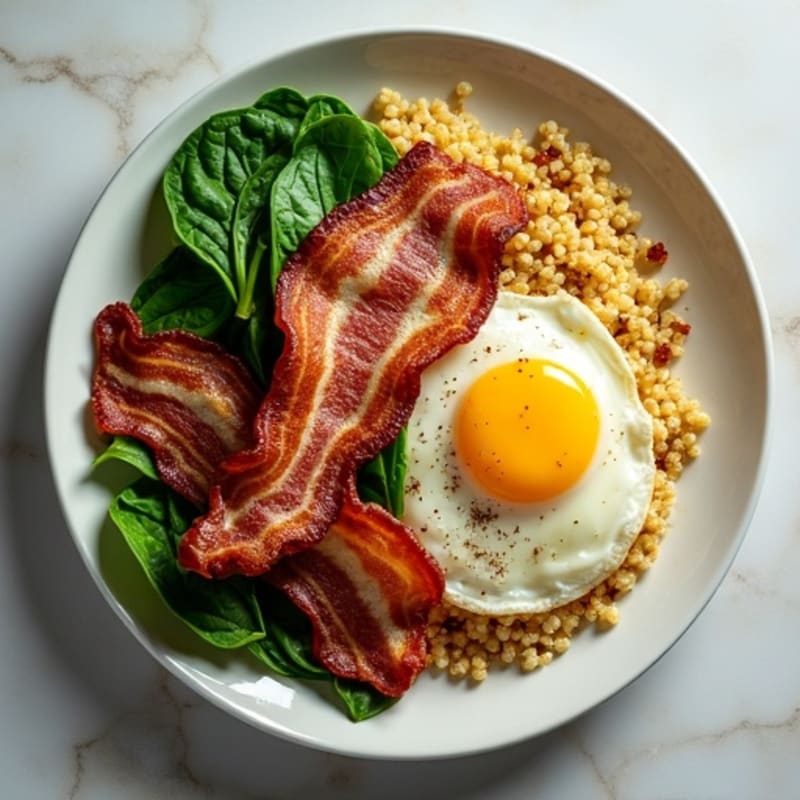 Crispy Turkey Bacon and Egg White Scramble with Spinach