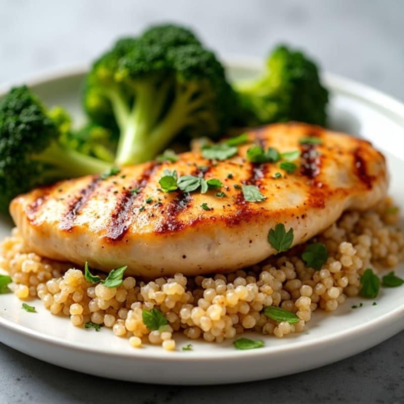 Grilled Chicken Breast with Quinoa and Roasted Broccoli