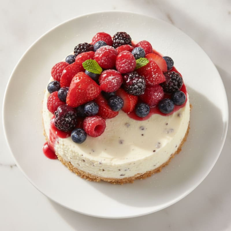 Greek Yogurt Protein Cheesecake with Mixed Berries