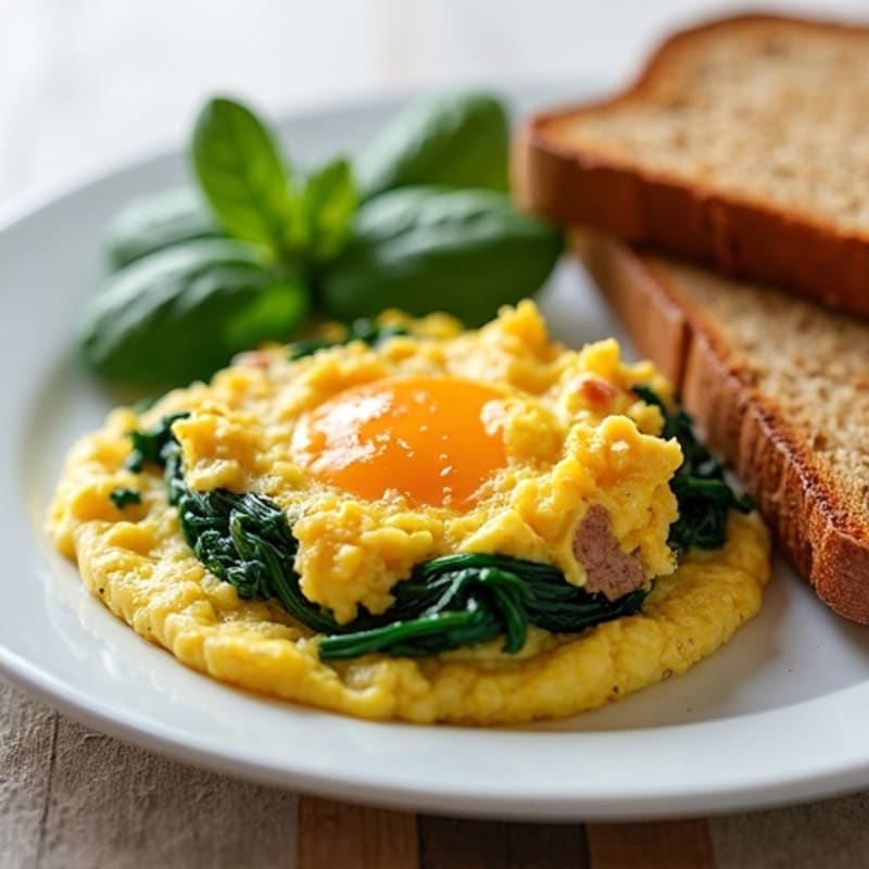 Egg White Scramble with Turkey Sausage and Sautéed Spinach