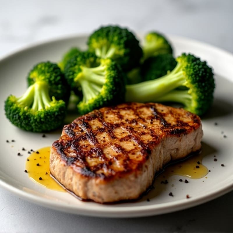 Lean Pan-Seared Steak with Garlic Roasted Broccoli