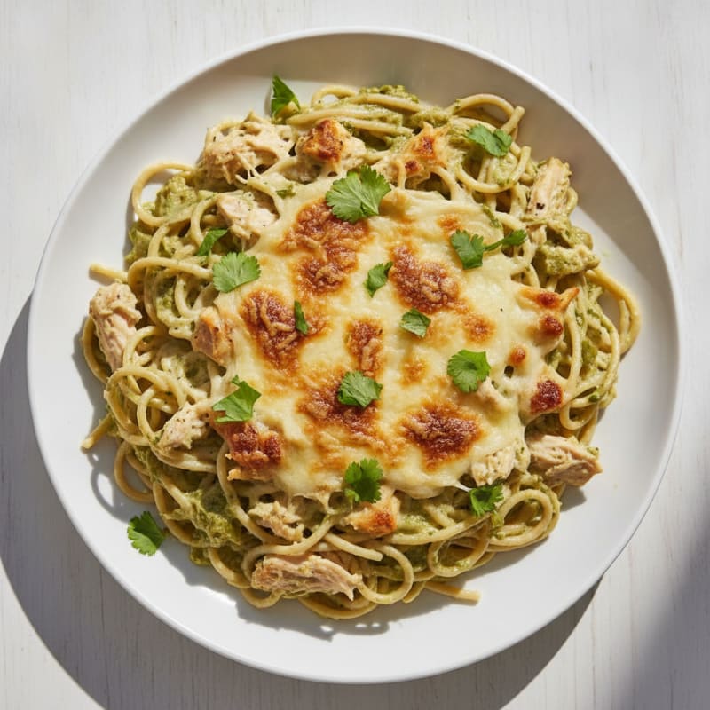 Green Chili Chicken Spaghetti Bake
