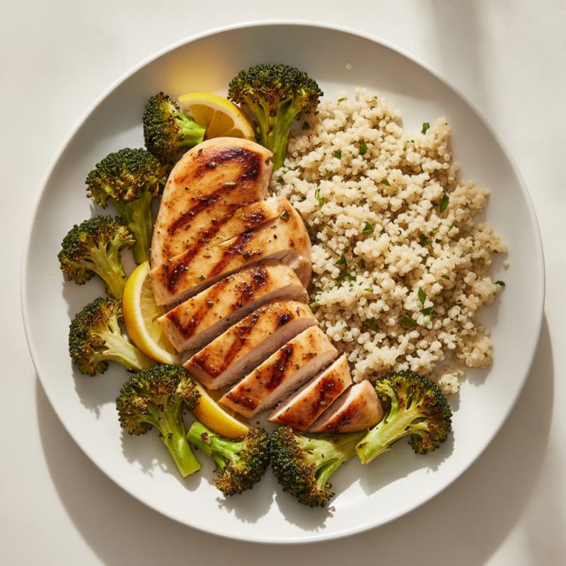 Grilled Chicken Breast with Roasted Broccoli and Quinoa