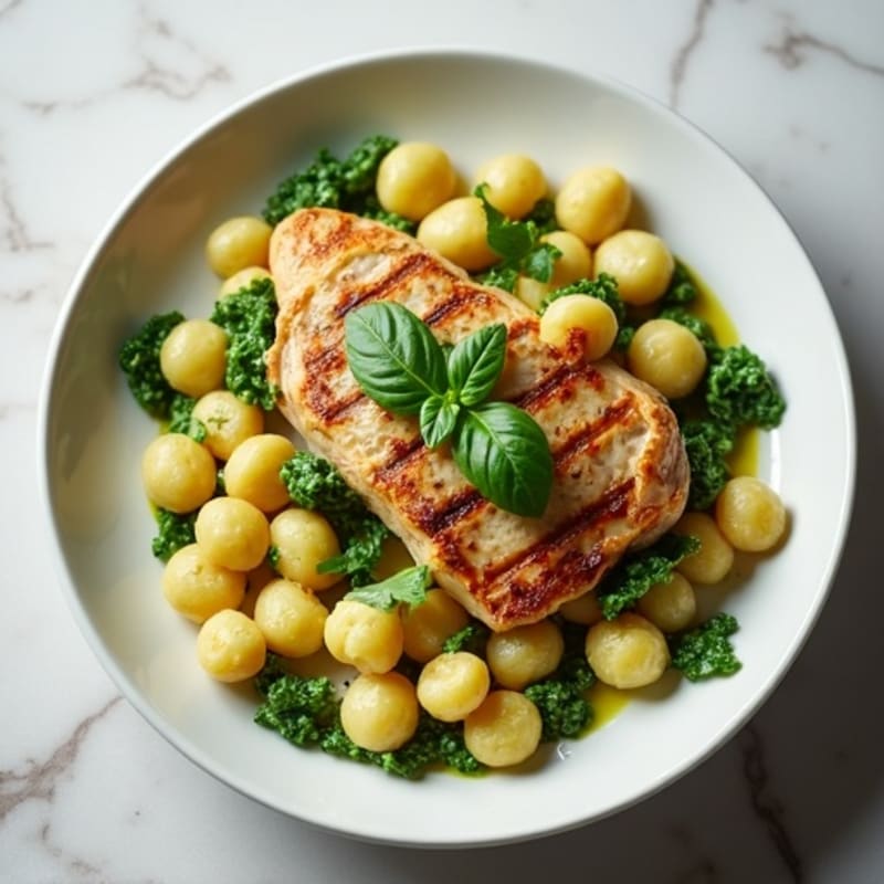Pan-Seared Gnocchi with Fresh Herb Pesto and Chicken