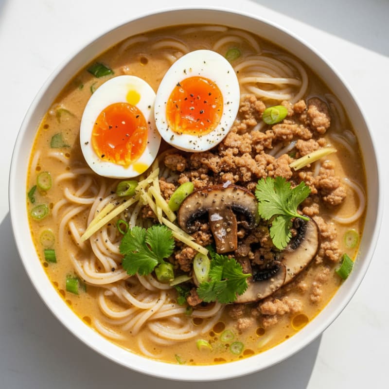 Pork Miso Broth Noodles with Jammy Egg