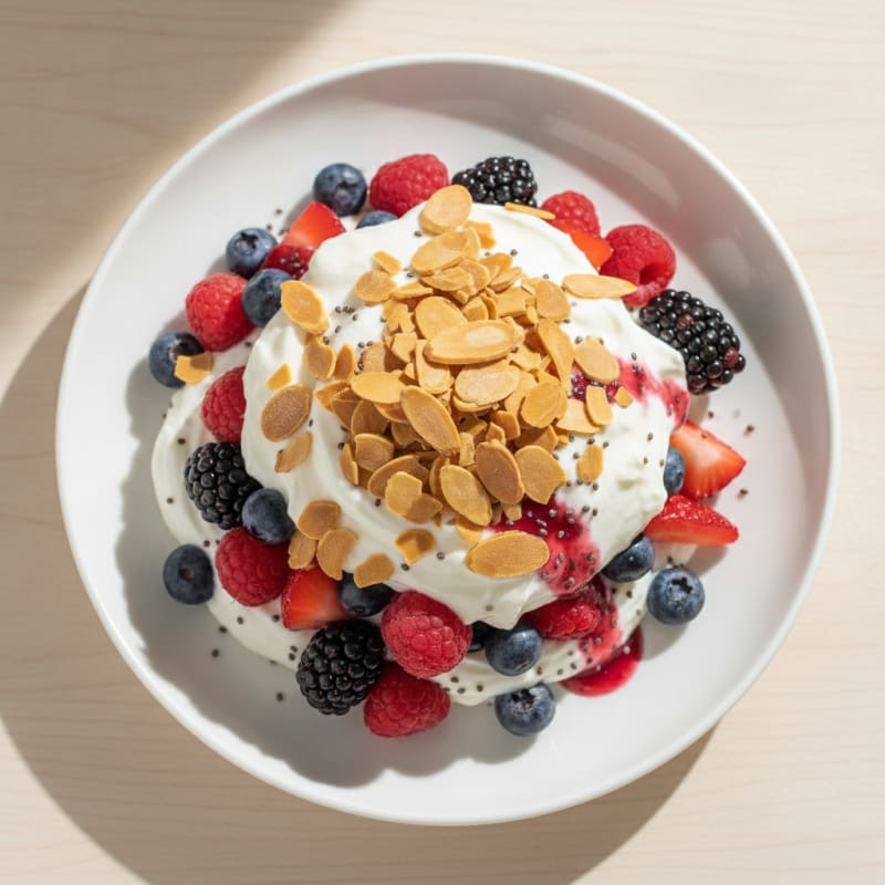Greek Yogurt Protein Parfait with Mixed Berries and Almonds
