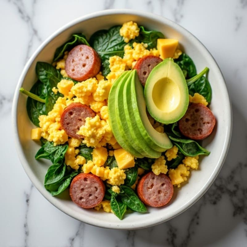 Egg White Spinach Scramble with Turkey Sausage