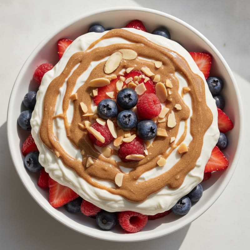 Greek Yogurt Protein Parfait with Mixed Berries and Almond Butter