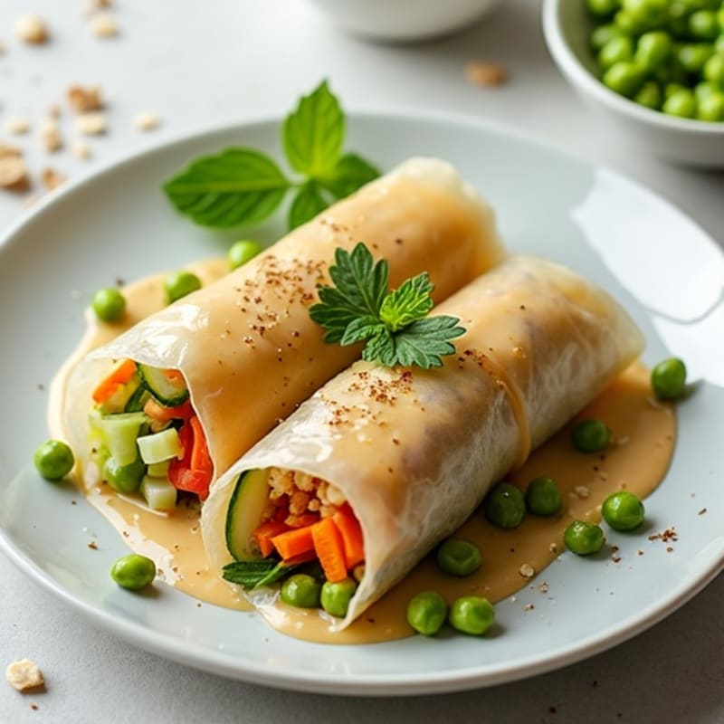 Fresh Vegetable Rice Paper Rolls with Creamy Almond Sauce