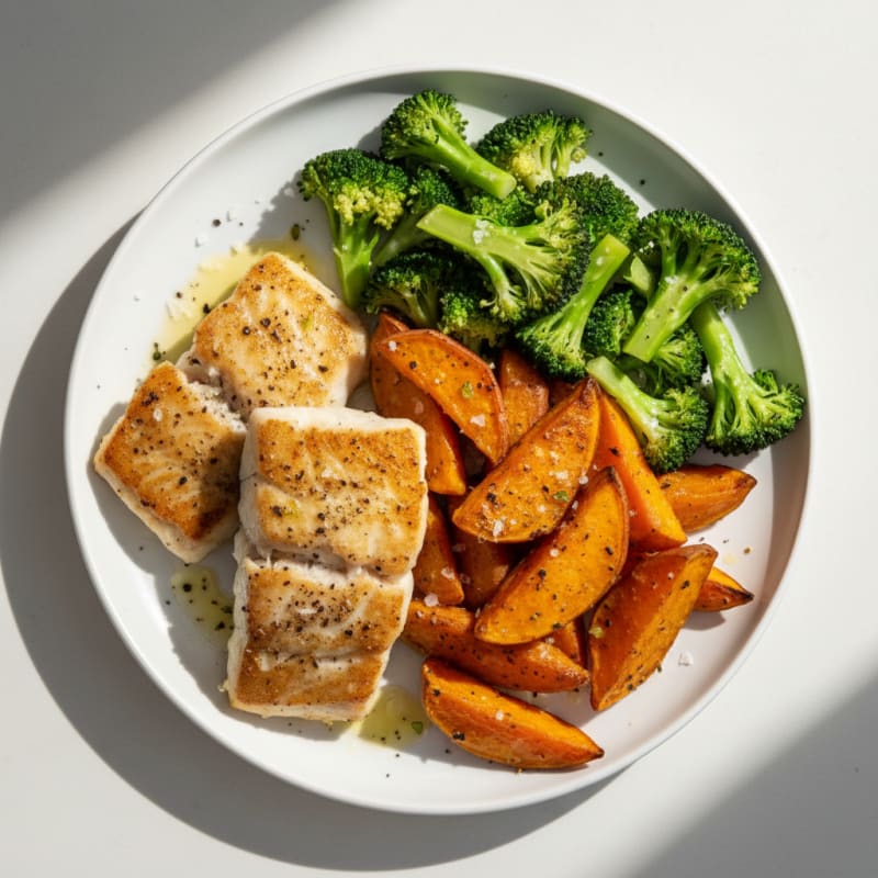 Pan-Seared Haddock with Roasted Sweet Potatoes
