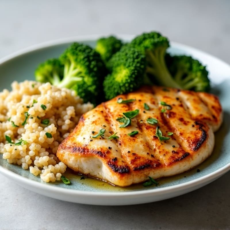 Grilled Chicken Breast with Quinoa and Roasted Broccoli