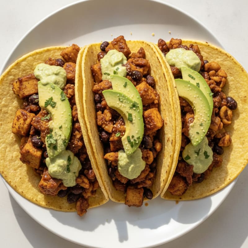 Jackfruit Adobo Tacos with Avocado Crema