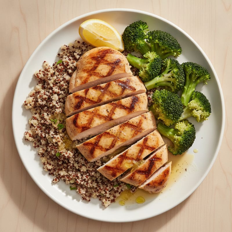 Grilled Chicken Breast with Quinoa and Steamed Broccoli