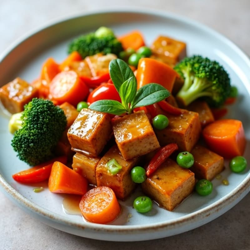Sweet-Sticky Maple Tempeh with Ginger Vegetable Stir-Fry