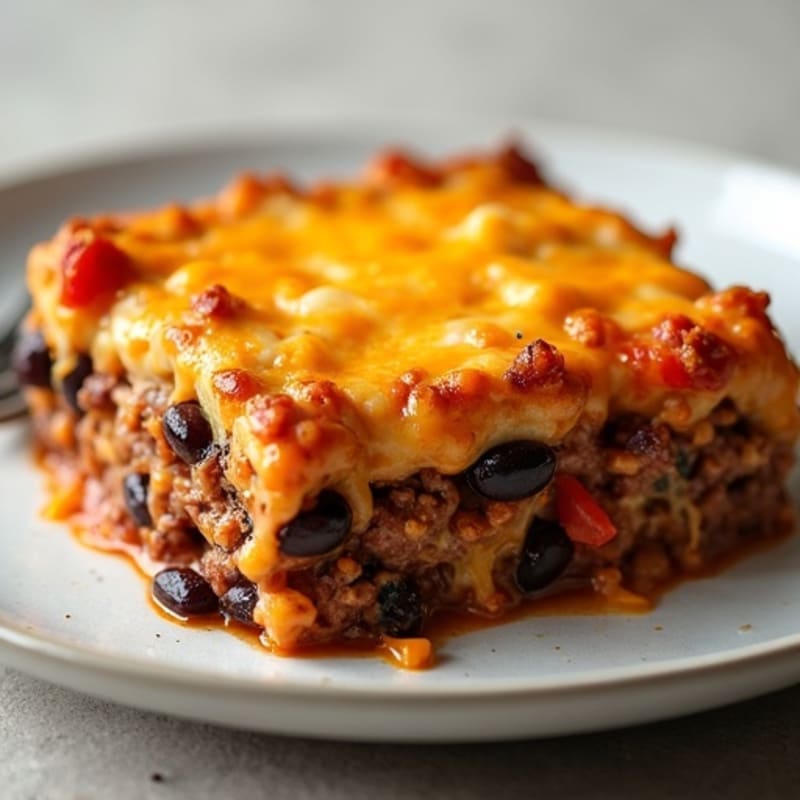 Hearty Cheesy Beef and Black Bean Bake