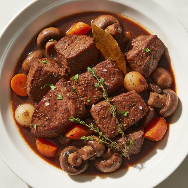 Red Wine Braised Beef with Mushrooms