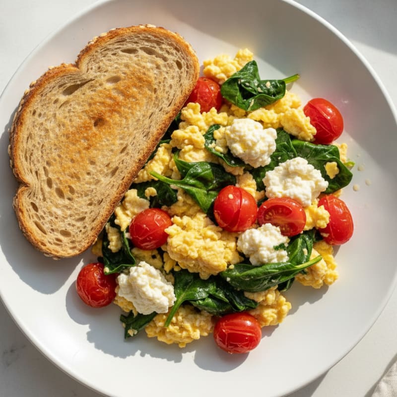 Cottage Cheese Scramble with Spinach and Cherry Tomatoes