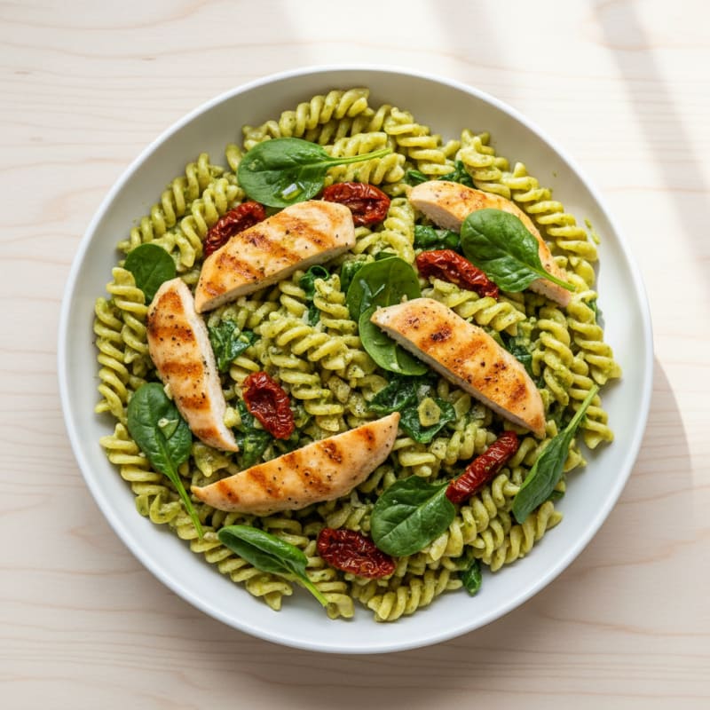 Creamy Pesto Chicken Pasta with Sun-Dried Tomatoes