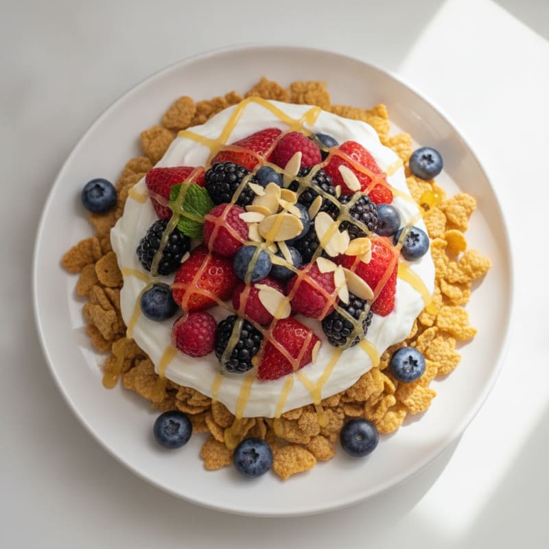 Greek Yogurt Parfait with Kashi Cereal and Mixed Berries