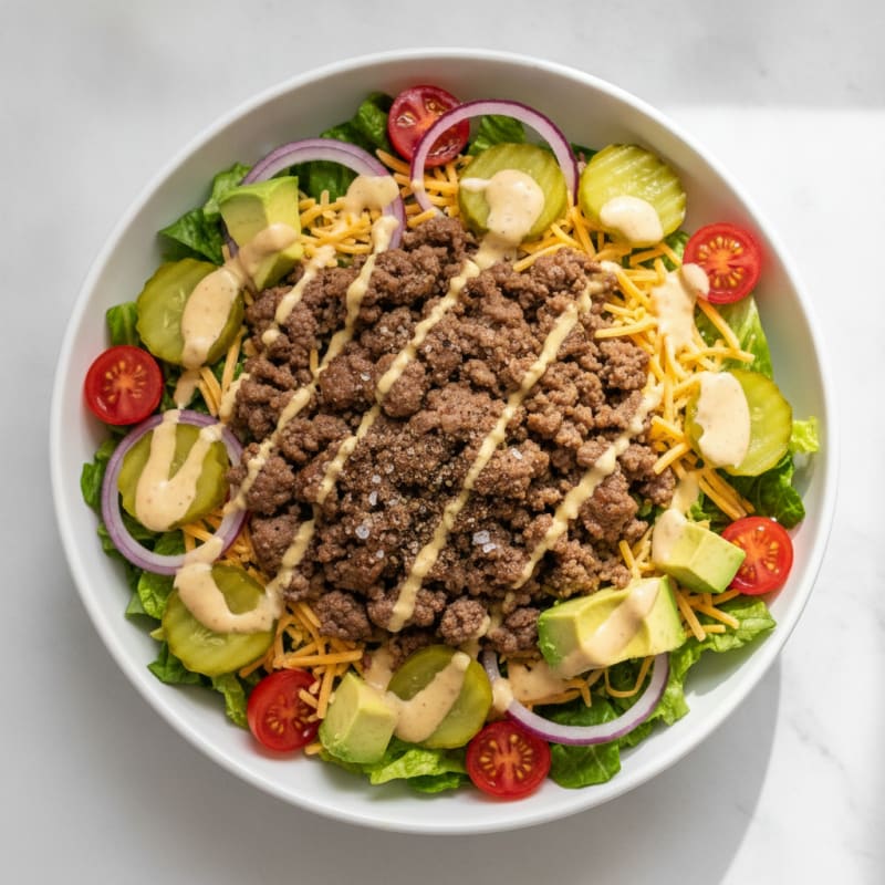 Deconstructed Cheeseburger Bowl with Special Sauce