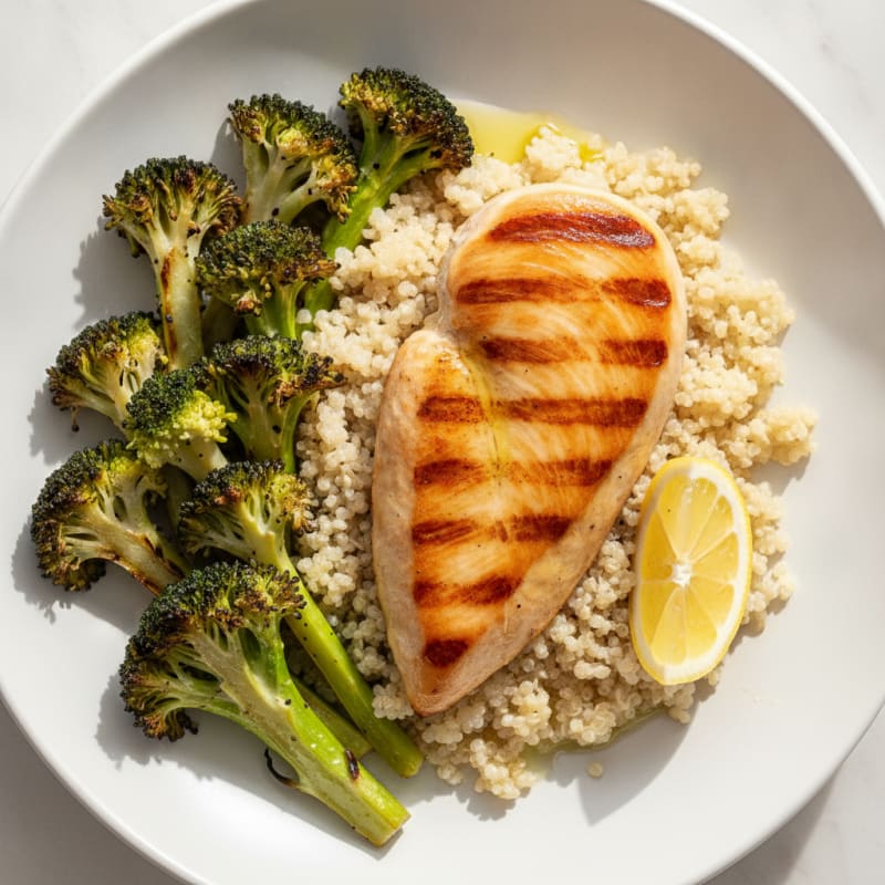 Grilled Chicken Breast with Quinoa and Roasted Broccoli