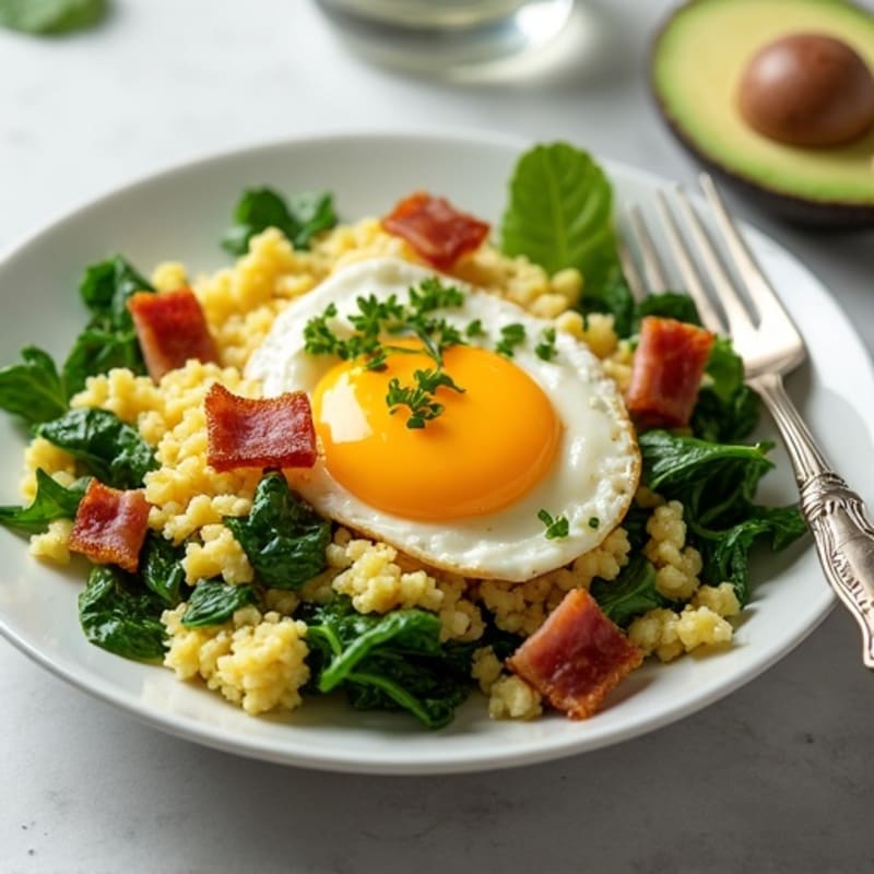 Cottage Cheese Scramble with Spinach and Turkey Bacon