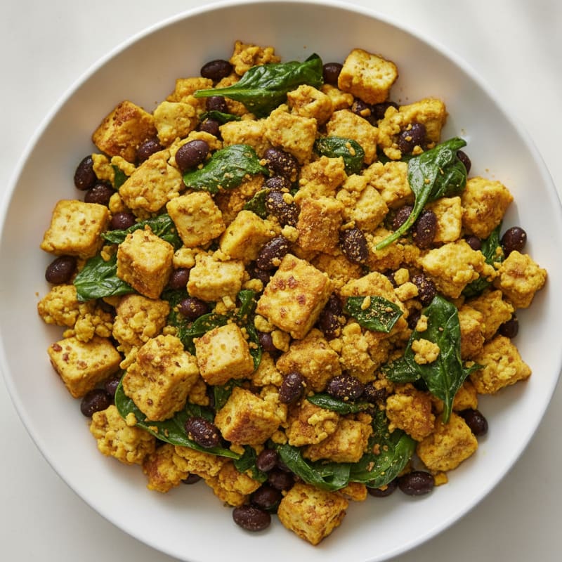Silky Tofu Scramble with Spinach and Black Beans