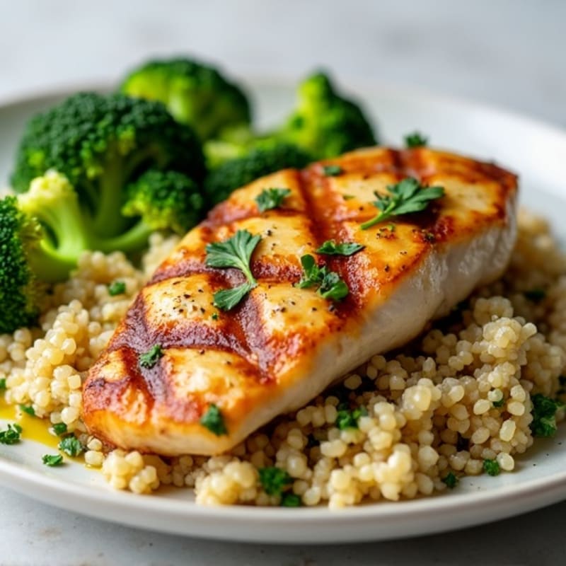 Grilled Chicken Breast with Quinoa and Roasted Broccoli