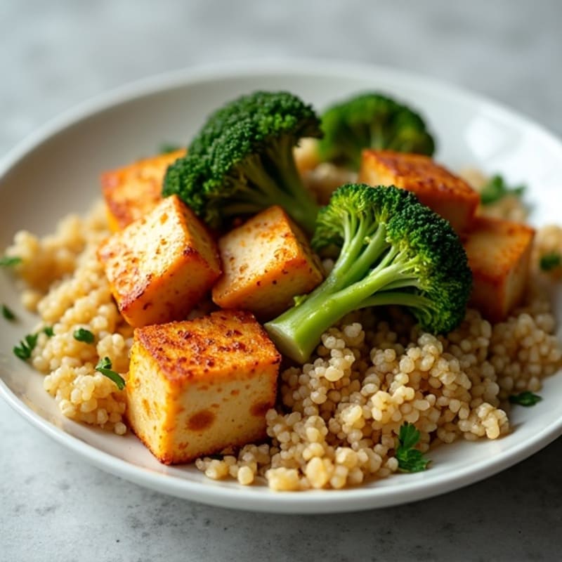 Crispy Baked Tofu with Roasted Broccoli and Quinoa