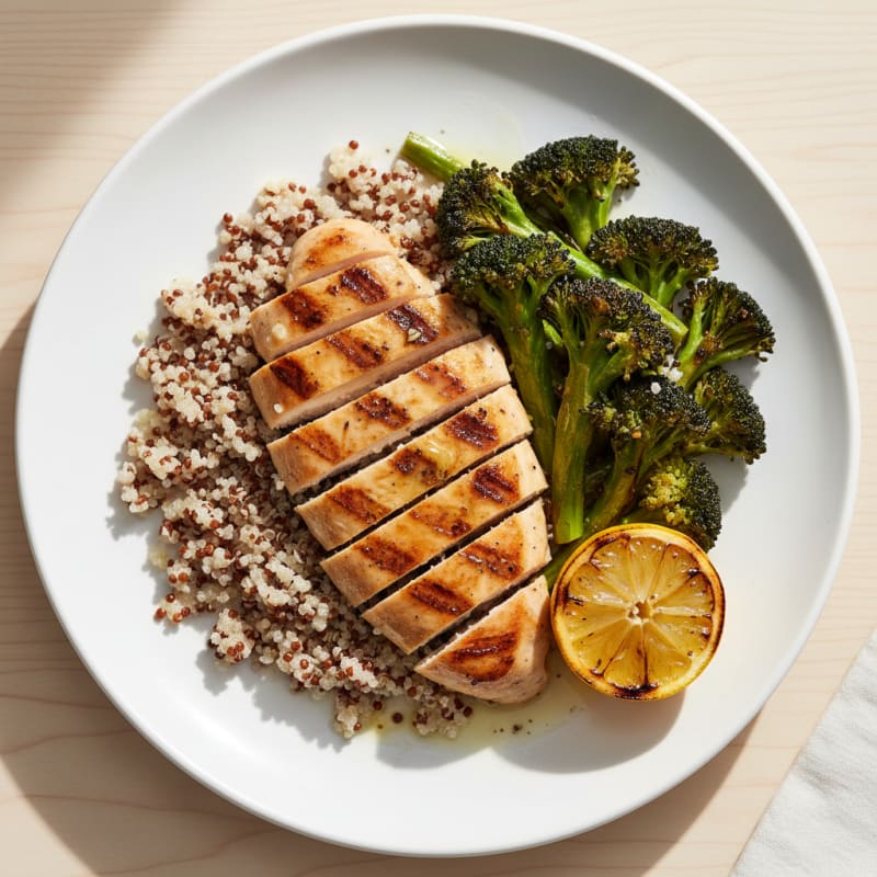 Grilled Chicken Breast with Quinoa and Roasted Broccoli