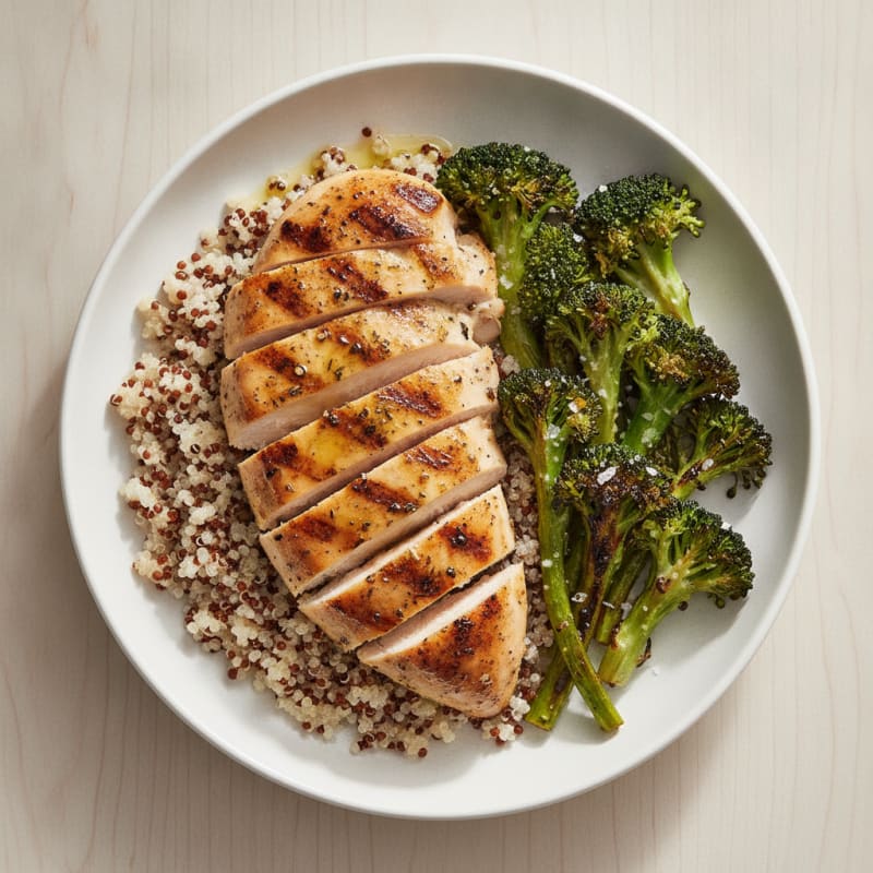 Grilled Chicken Breast with Quinoa and Roasted Broccoli