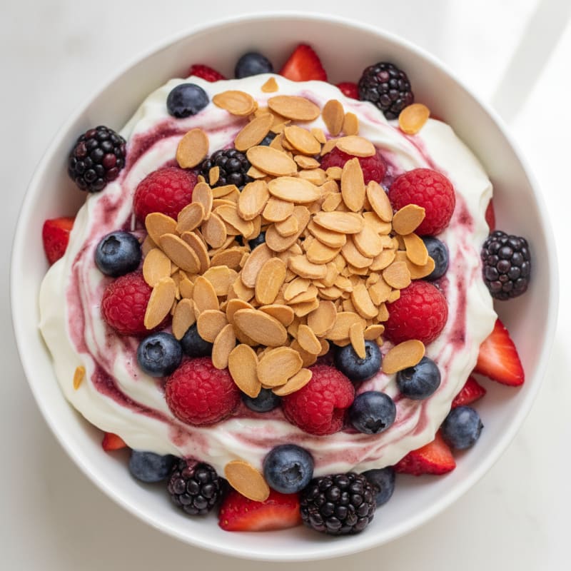 Greek Yogurt Protein Parfait with Mixed Berries and Almonds