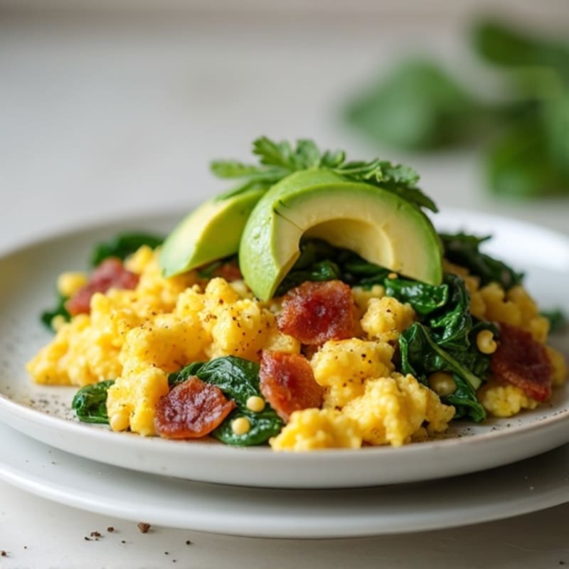 Cottage Cheese Scramble with Spinach and Turkey Bacon