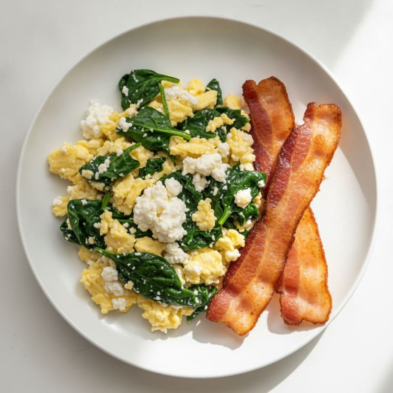 Cottage Cheese Scramble with Spinach and Turkey Bacon