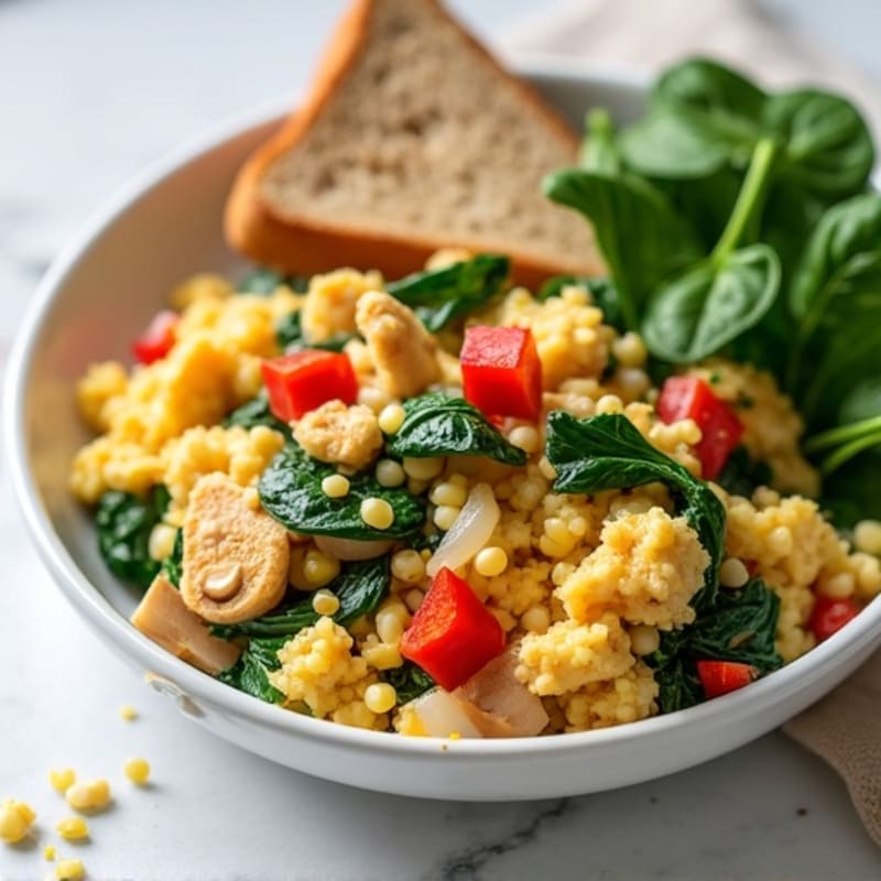 Egg White and Chicken Veggie Scramble with Spinach