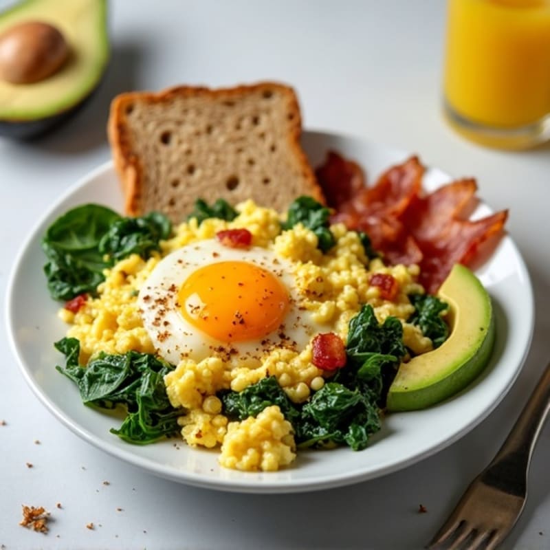 Egg White Scramble with Spinach and Turkey Bacon