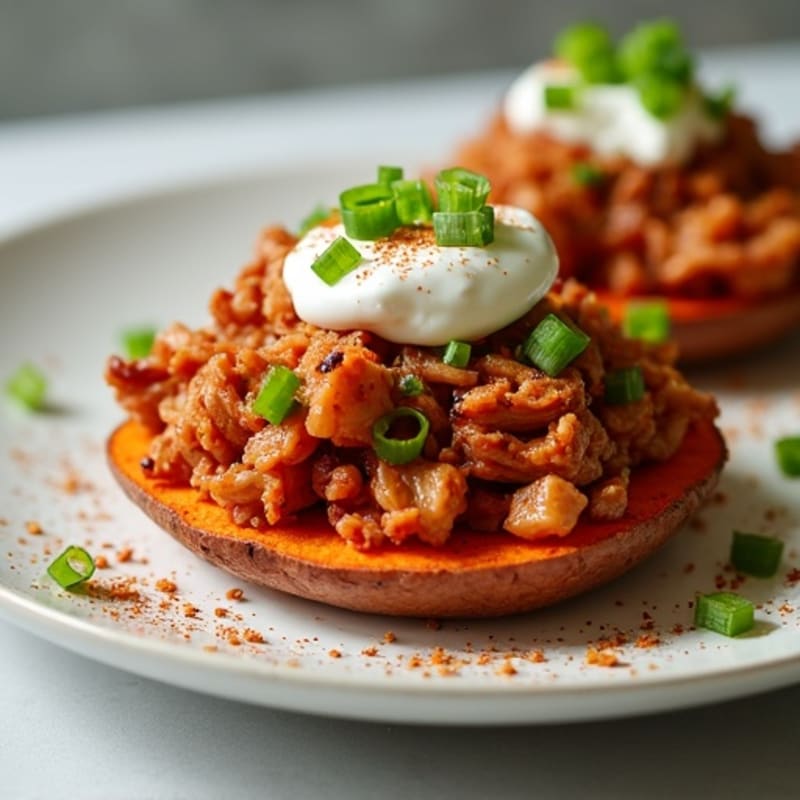 Spicy Pulled Pork with Crispy Sweet Potato Nacho Rounds